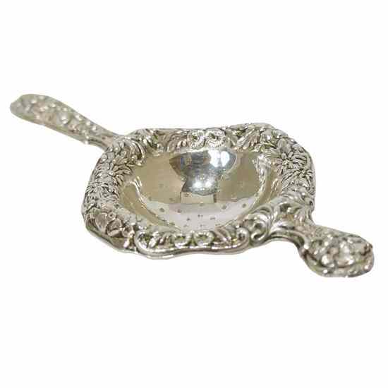 Appraisal: An American Sterling Silver Repouss Tea Strainer S Kirk Son