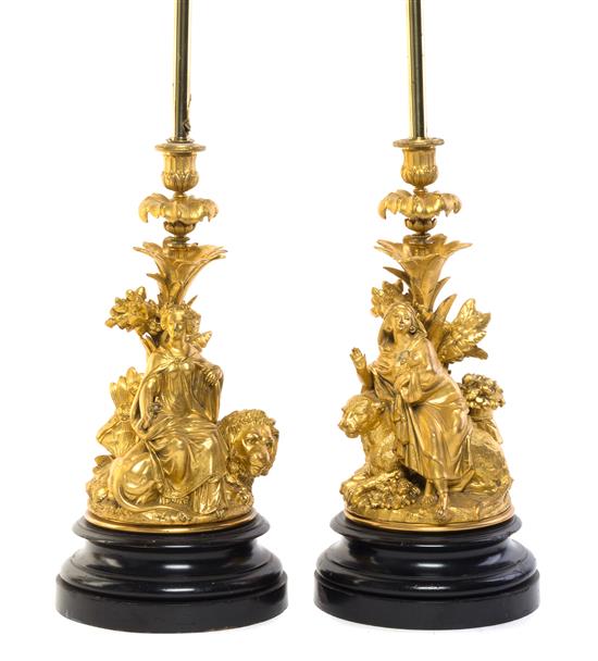 Appraisal: Sale Lot A Pair of Continental Gilt Metal Figural Groups