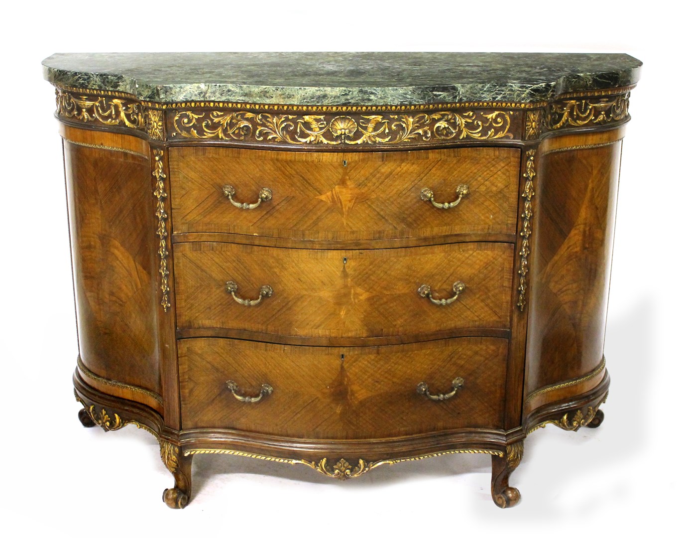 Appraisal: A George III style side cabinet the serpentine variegated green