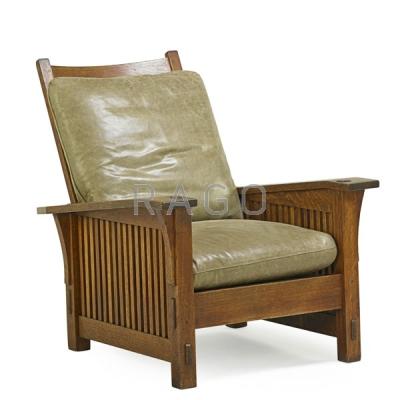 Appraisal: GUSTAV STICKLEY Drop-arm spindled Morris chair Condition Report