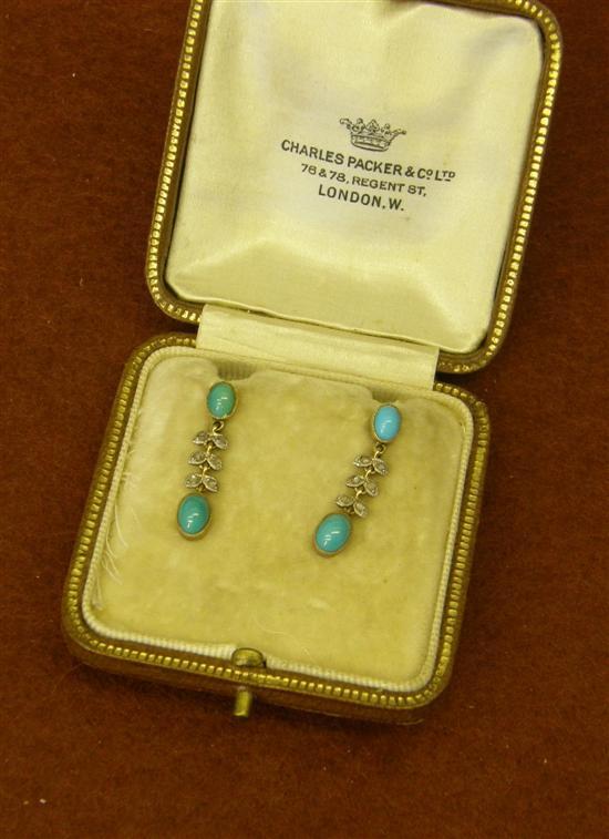 Appraisal: Pair of Edwardian turquoise and diamond pendant earrings