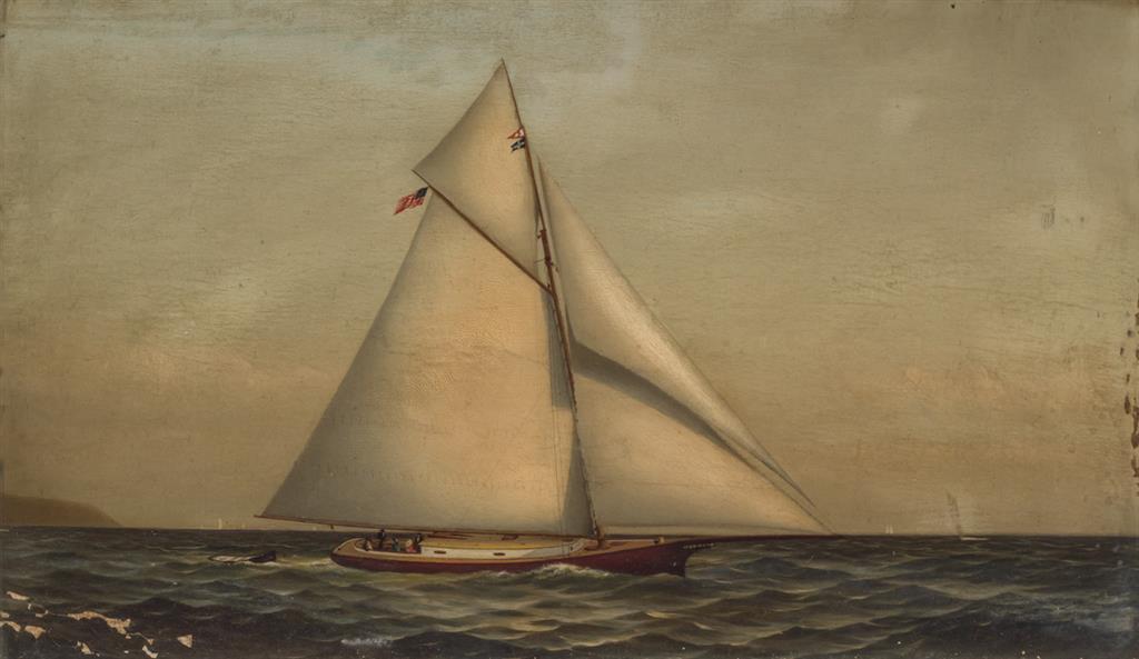 Appraisal: AMERICAN SCHOOL American th Century Sailboats oil on canvas unsigned