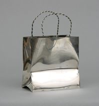 Appraisal: Cartier Sterling Bag Sterling silver miniature gift bag Whimsical container