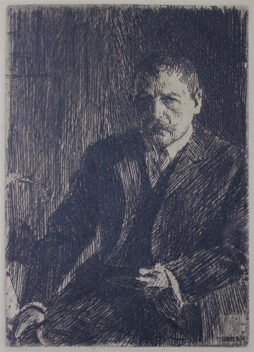 Appraisal: ANDERS ZORN SWEDISH - SELF PORTRAIT Etching x in plate