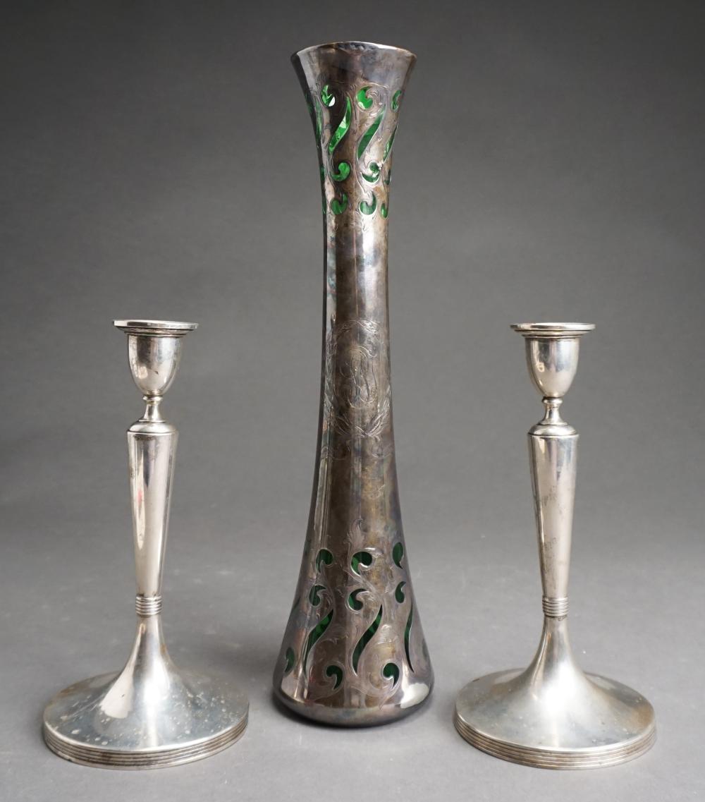 Appraisal: Pair Art Deco Austro-Hungarian Weighted -Silver Candlesticks with an Alvin