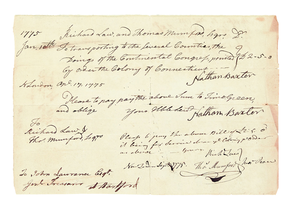 Appraisal: AMERICAN REVOLUTION-- Order to pay Timothy Green for distributing the