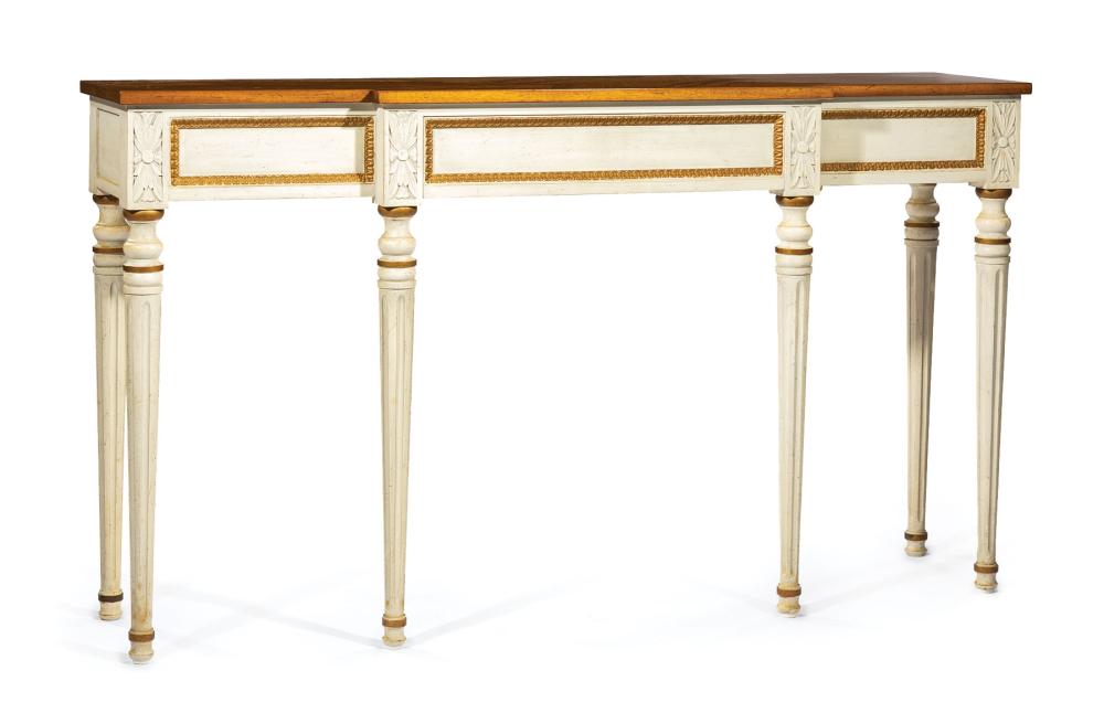 Appraisal: Louis XVI-Style Creme Peinte Console Table shaped polished wood top