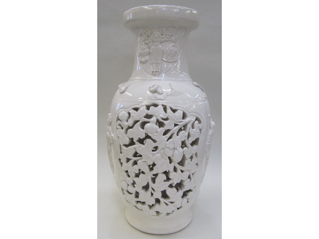 Appraisal: Chinese blanc de chine reticulated vase