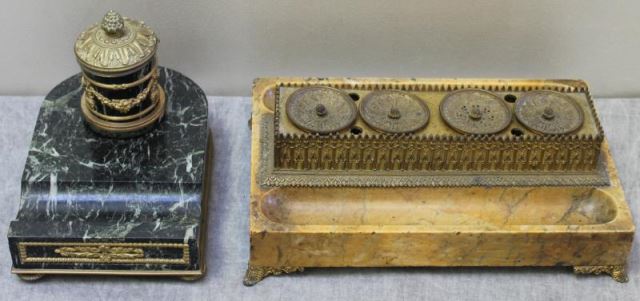 Appraisal: Antique Inkwell Lot Includes an early th century double sided