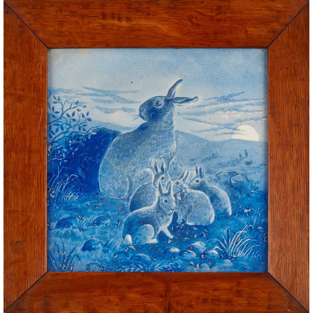 Appraisal: MINTON CO 'RABBIT FAMILY' FRAMED TILE CIRCA hand-painted earthenware within