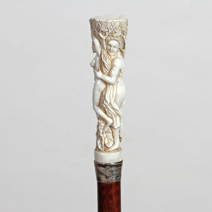 Appraisal: Stag Semi-Erotic Biblical Cane Mid th Century- A very exact