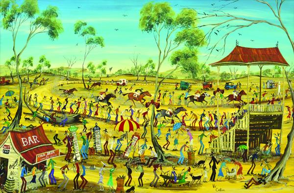 Appraisal: VIC COLLINS TH CENTURY Outback races oil on board VIC