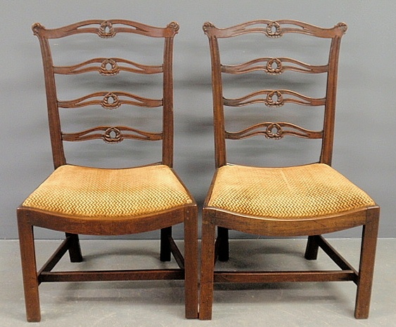 Appraisal: - Pair of English Chippendale mahogany ribbon-back side chairs c