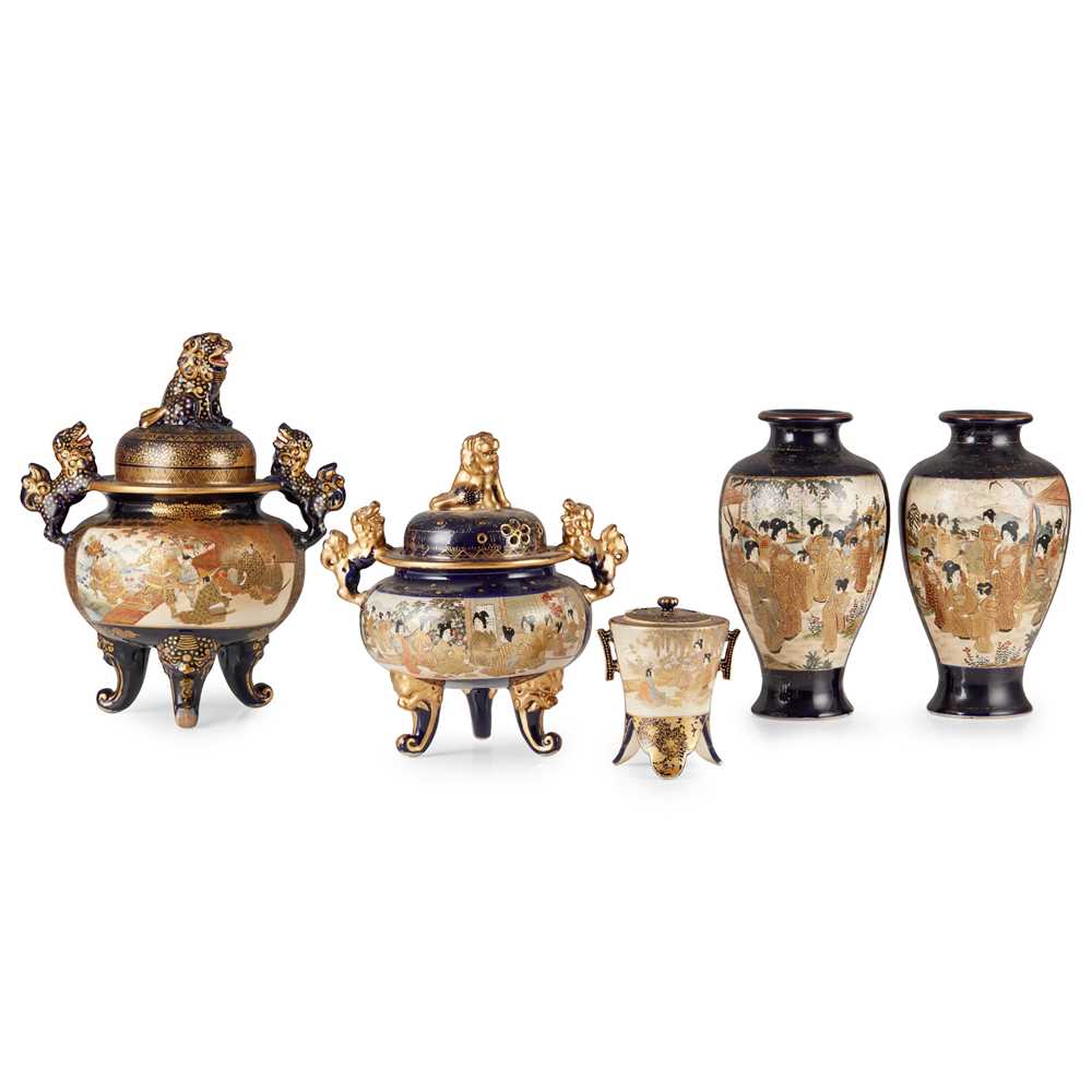 Appraisal: GROUP OF FIVE SATSUMA WARES MEIJI TAISHO PERIOD comprising two