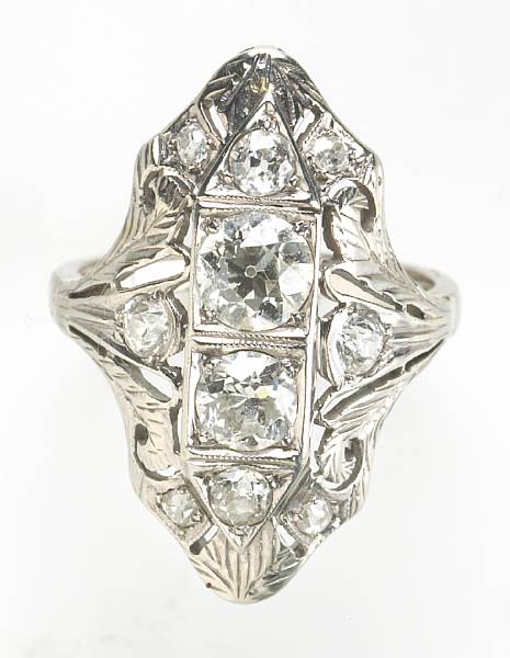 Appraisal: An antique diamond and k white gold ring estimated total