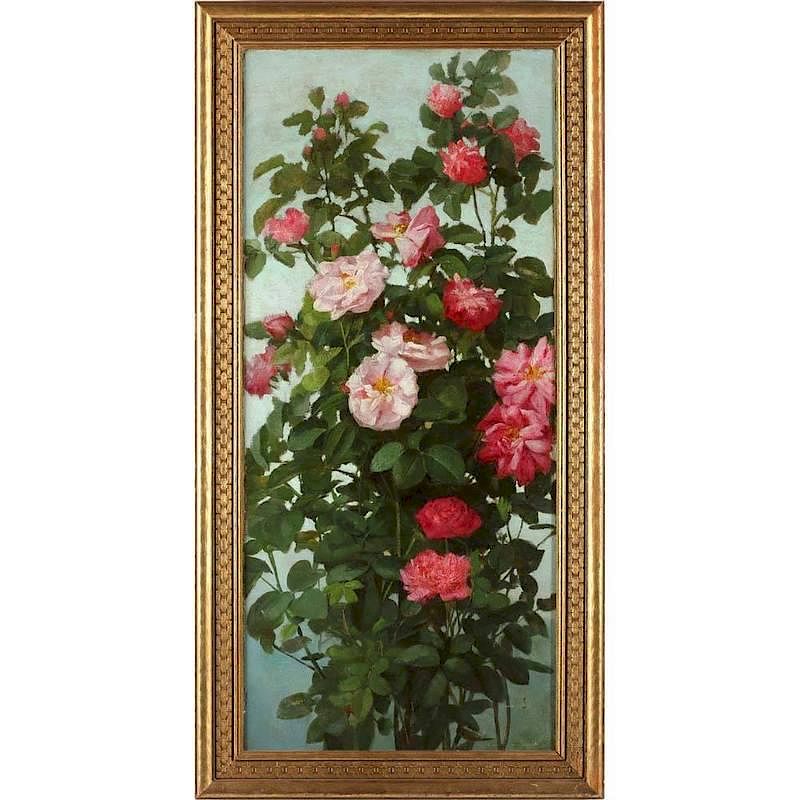 Appraisal: George Cochran Lambdin PA NY - Pink Roses oil on