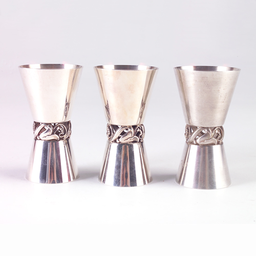 Appraisal: Three Meyer sterling double shot glasses t o