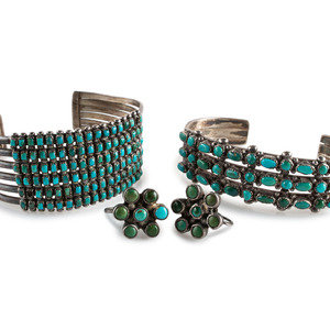 Appraisal: Navajo or Zuni Silver and Petit Point Turquoise Cluster Cuff