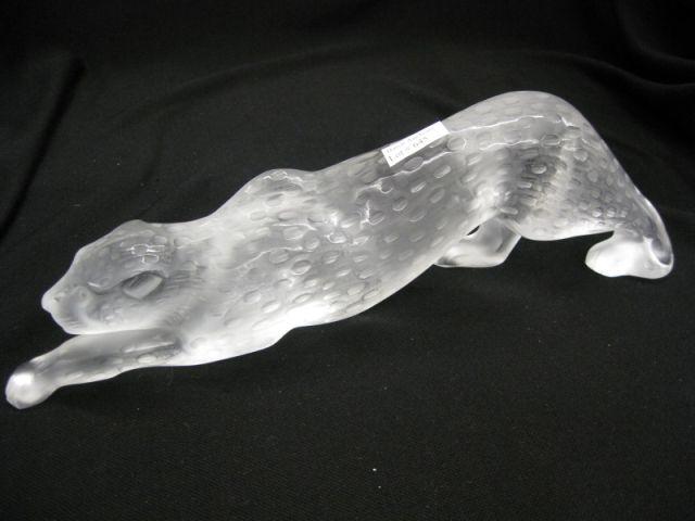 Appraisal: Lalique Crystal Crouching Panther Figurine frosted long signed excellent