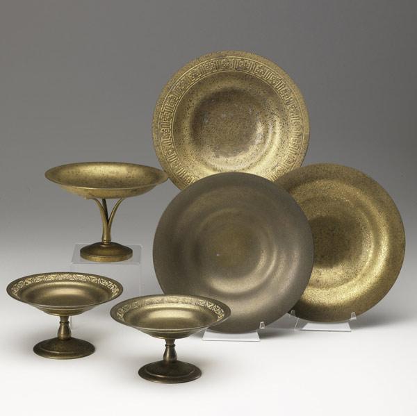 Appraisal: TIFFANY STUDIOS Six gilt-bronze items in assorted patterns three compotes