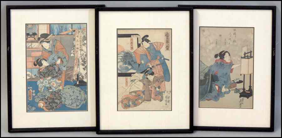 Appraisal: GROUP OF THREE ASSORTED FRAMED JAPANESE WOODBLOCK PRINTS Frames ''