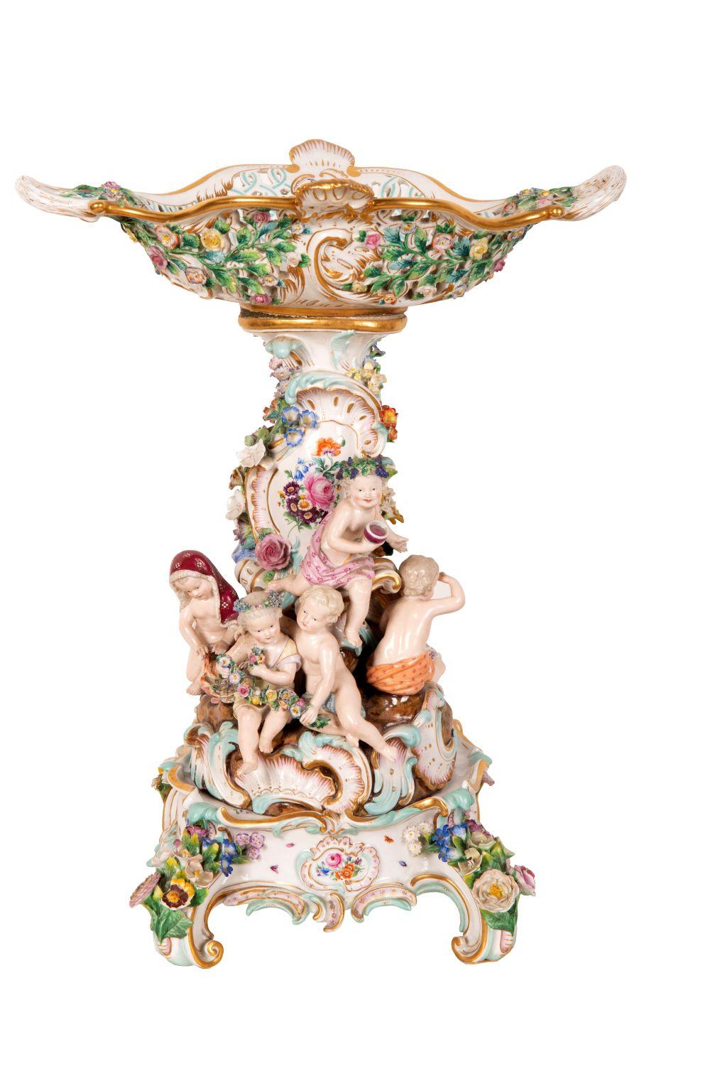 Appraisal: MEISSEN FIGURAL PORCELAIN CENTERPIECEin two parts each piece bearing the