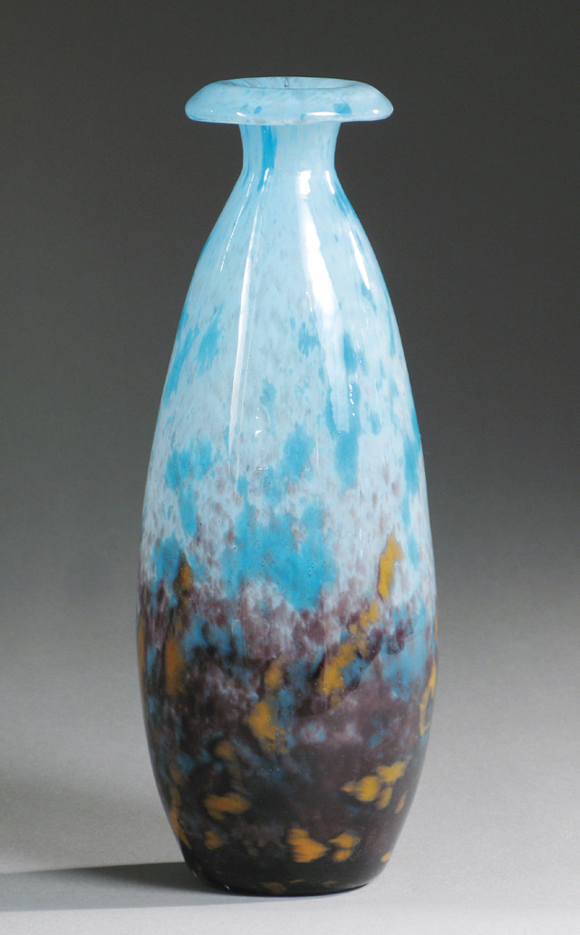 Appraisal: SCHNEIDER SIGNED ART GLASS VASE Soft mottled blue against bluish-grey