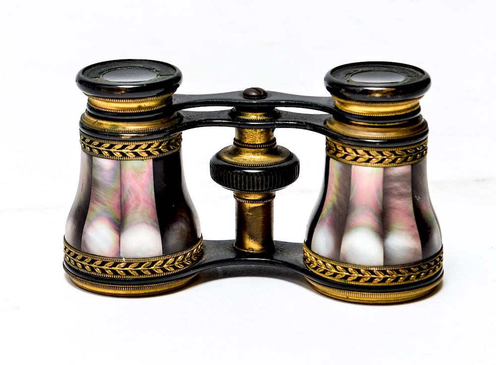 Appraisal: Brass Metal Opera Glasses w Abalone Inlay Brass and metal