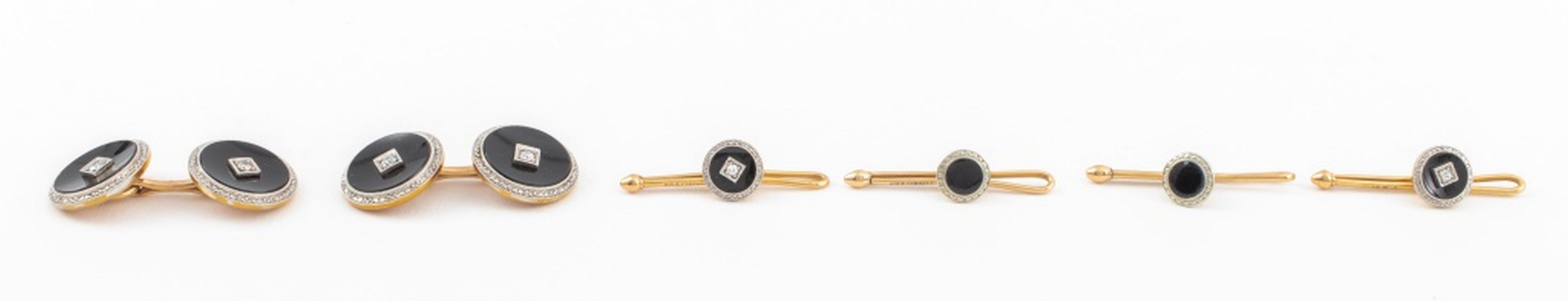 Appraisal: KREMENTZ K ONYX DIAMOND CUFFLINKS STUDS SET Pair of Krementz