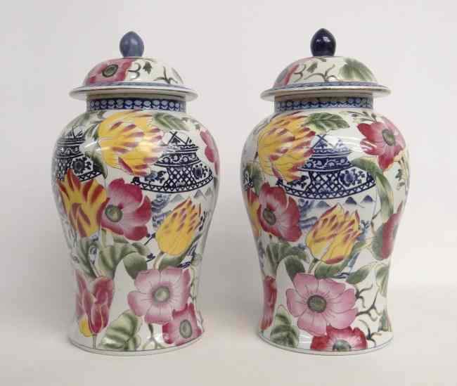 Appraisal: Pair Asian covered vases '' Ht