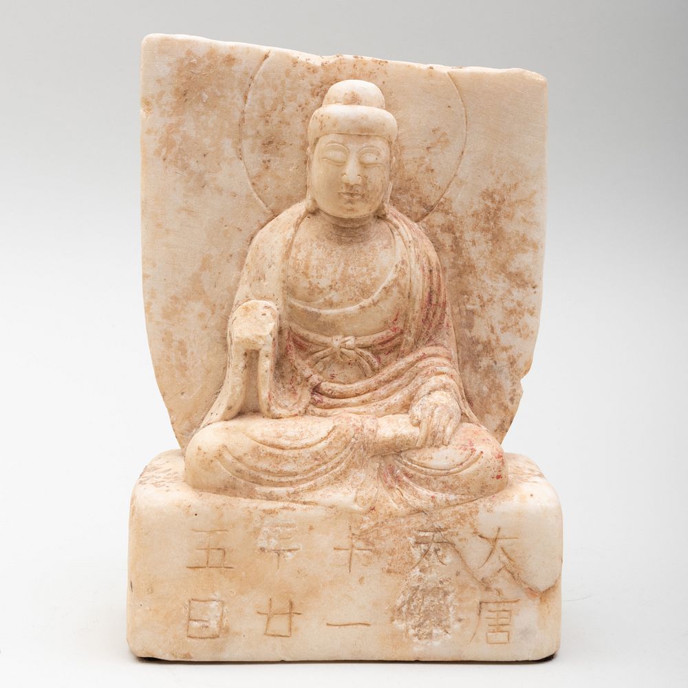 Appraisal: Chinese Carved Marble Stele of a Seated Buddha in high