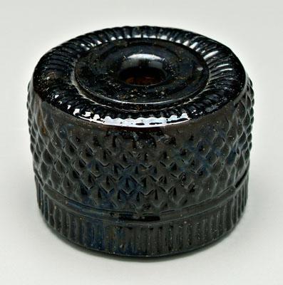 Appraisal: Coventry blown glass inkwell cylindrical with diamond crosshatch design dark