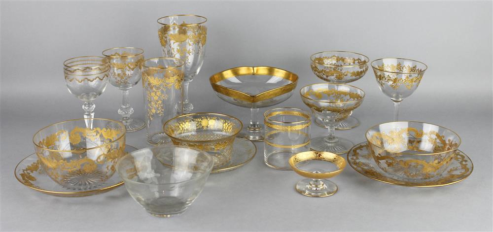 Appraisal: AN EXTENSIVE GILT DECORATED PART STEMWARE SERVICE the bowls with