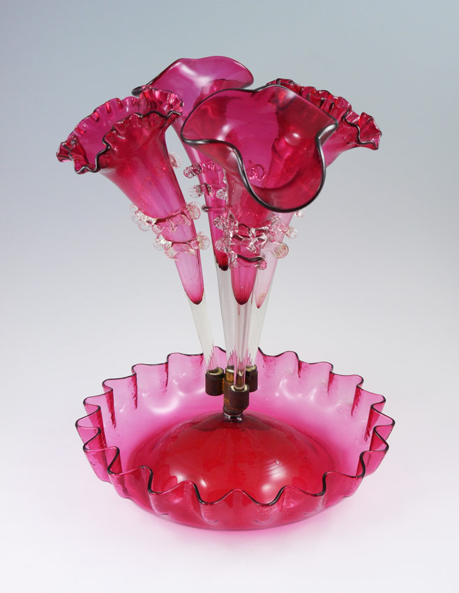 Appraisal: VICTORIAN CRANBERRY GLASS EPERGNE '' h x '' dia CONDITION