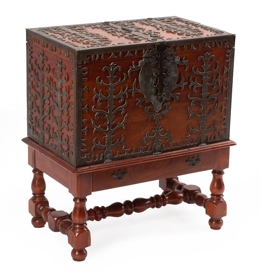 Appraisal: Antique French Bronze-Mounted Walnut Chest-on-Stand hinged top foliate-decorated case base