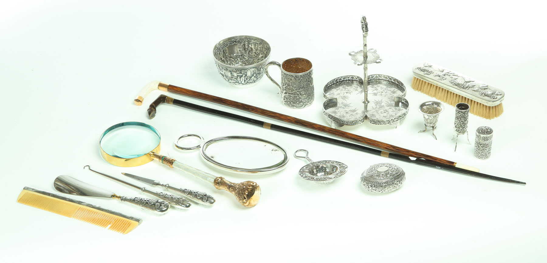 Appraisal: SEVENTEEN ITEMS INCLUDING DRESSER SET Asian th century Marked silver