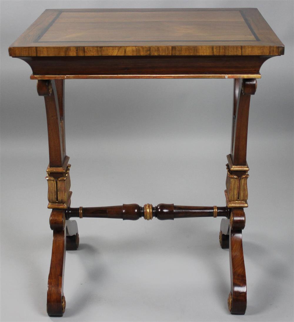 Appraisal: REGENCY STYLE INLAID PARCEL GILT ROSEWOOD SIDE TABLE partially composed