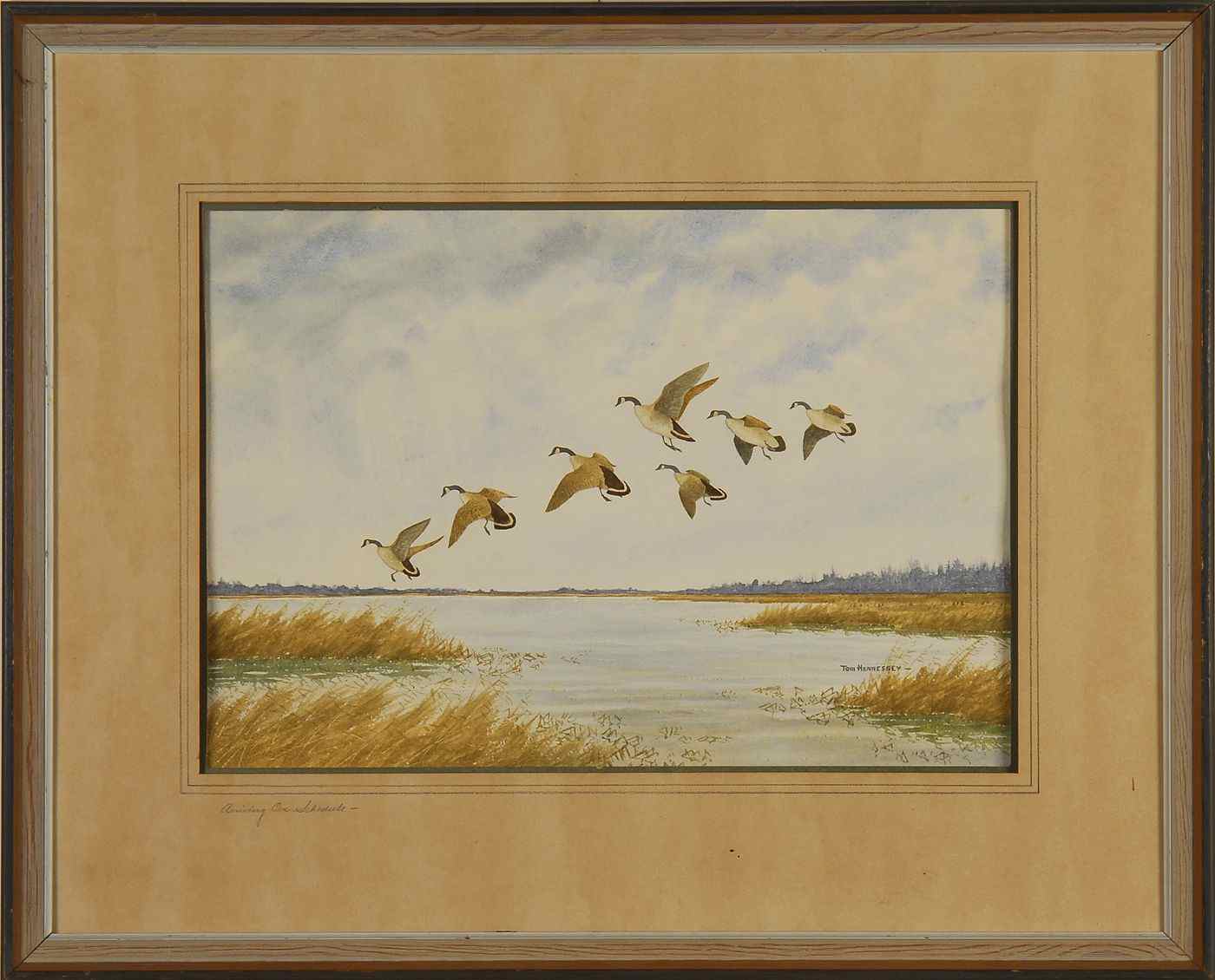 Appraisal: TOM HENNESSEYNew England ContemporaryArriving on Schedule'' depicting geese alighting on