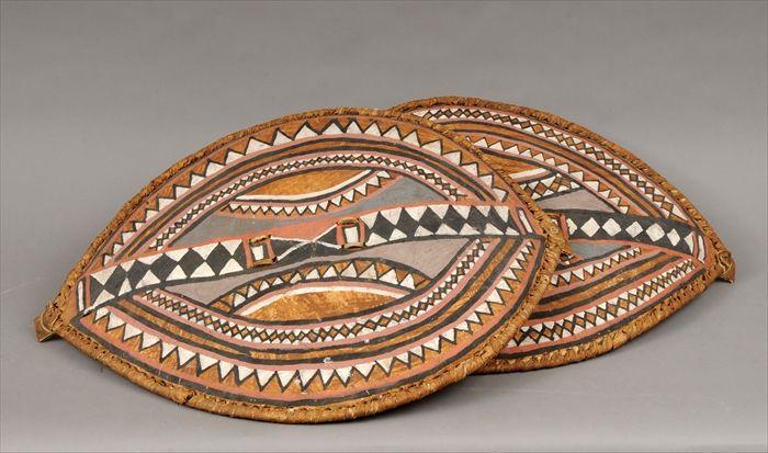 Appraisal: Two African Painted Animal Hide Shields to in x to