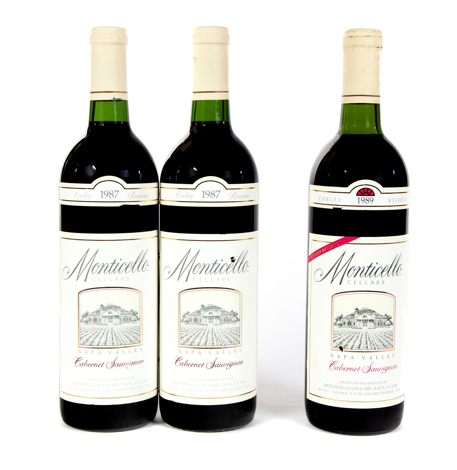 Appraisal: MONTICELLO CELLARS CABERNET SAUVIGNON CORLEY RESERVE VERTICAL Napa bottles ml