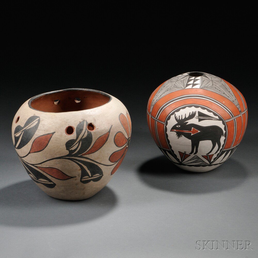 Appraisal: Two Southwest Pottery Jars polychrome Santo Domingo planter and a