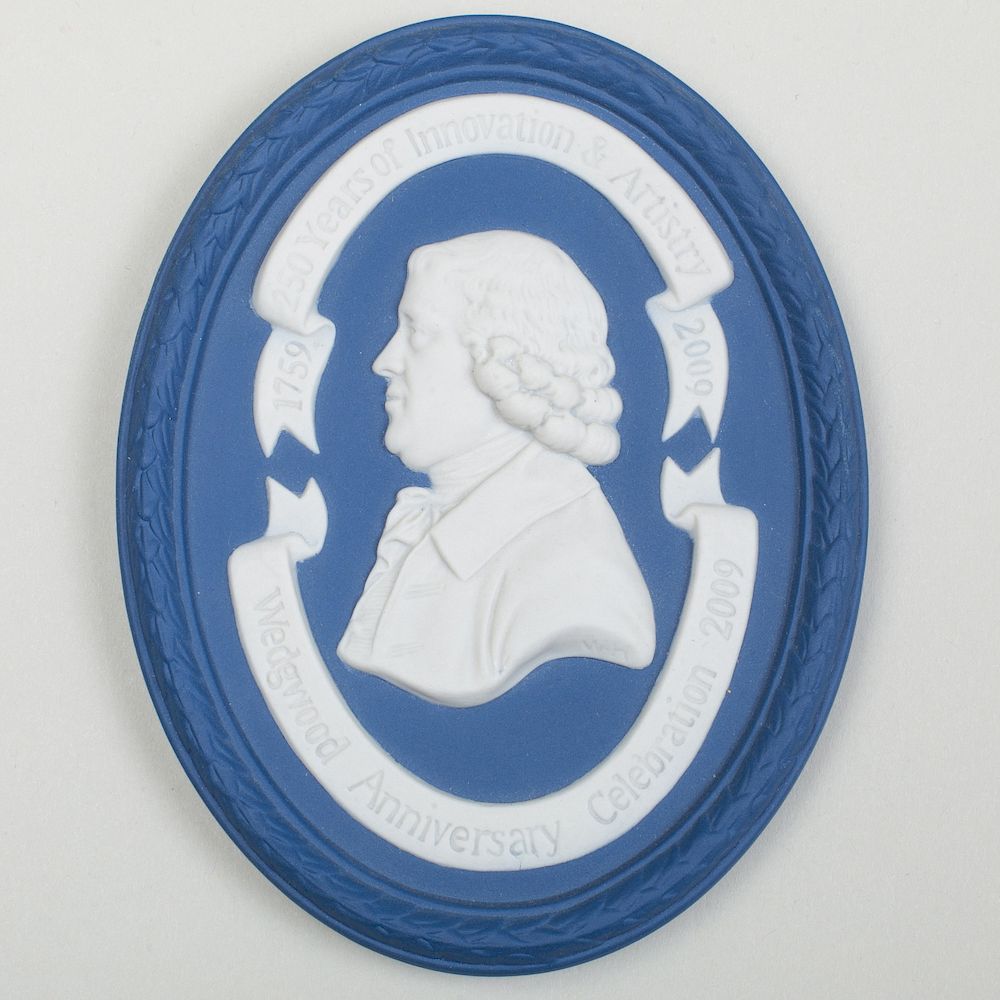 Appraisal: Wedgwood Blue and White Jasperware Commemorative Oval Portrait Medallion of