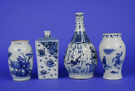 Appraisal: FOUR CHINESE BLUE AND WHITE VASES including a bottle form