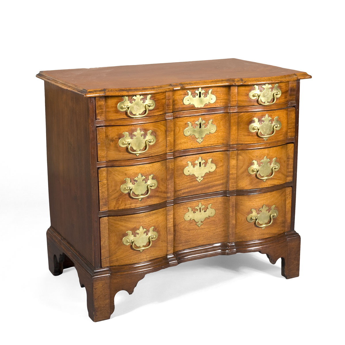 Appraisal: MASSACHUSETTS CHIPPENDALE CARVED MAHOGANY BLOCK FRONT CHEST OF DRAWERS The