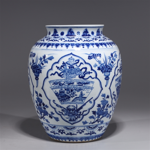 Appraisal: Chinese blue and white porcelain vase with flowers and precious