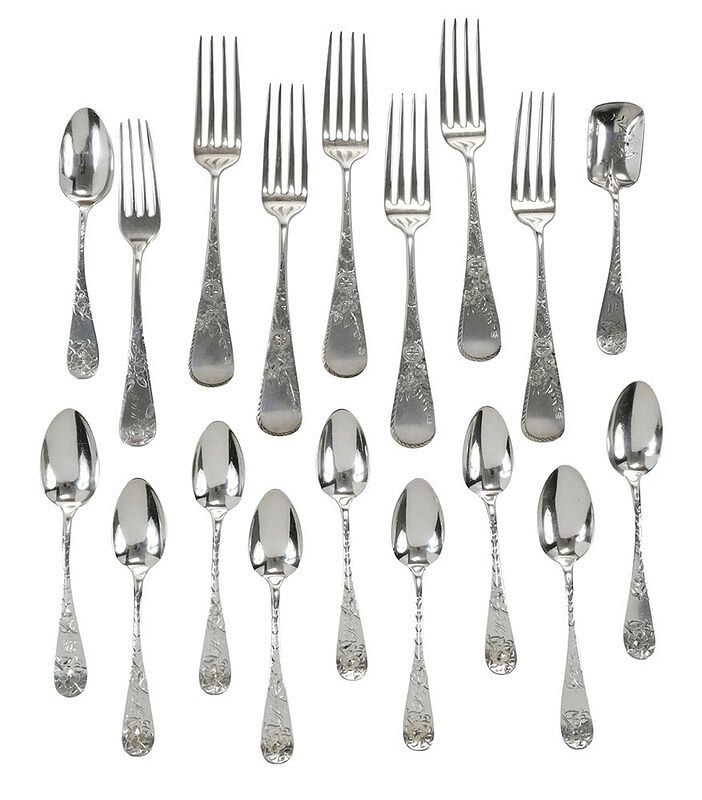 Appraisal: Pieces Bright Cut Coin Silver Flatware American late th century