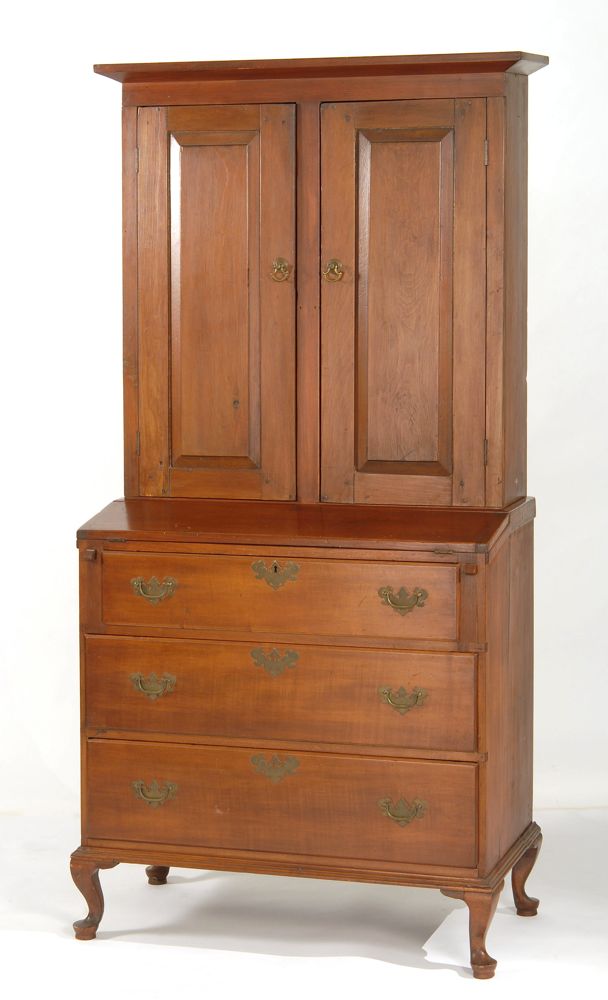 Appraisal: ANTIQUE AMERICAN TWO-PART SECRETARY Circa In pine and maple Upper