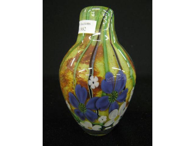 Appraisal: Orient Flume Art Glass Paperweight Vase internal floral decor signed