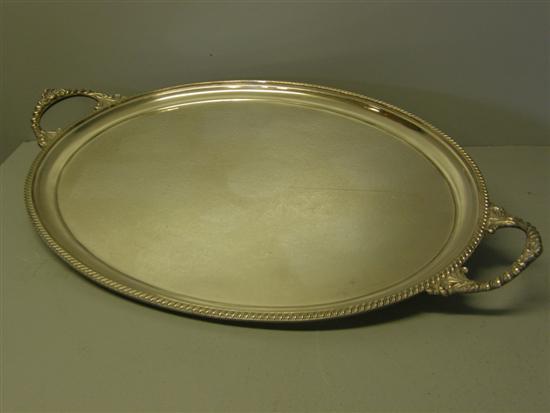 Appraisal: Silver plated tray with scroll handles