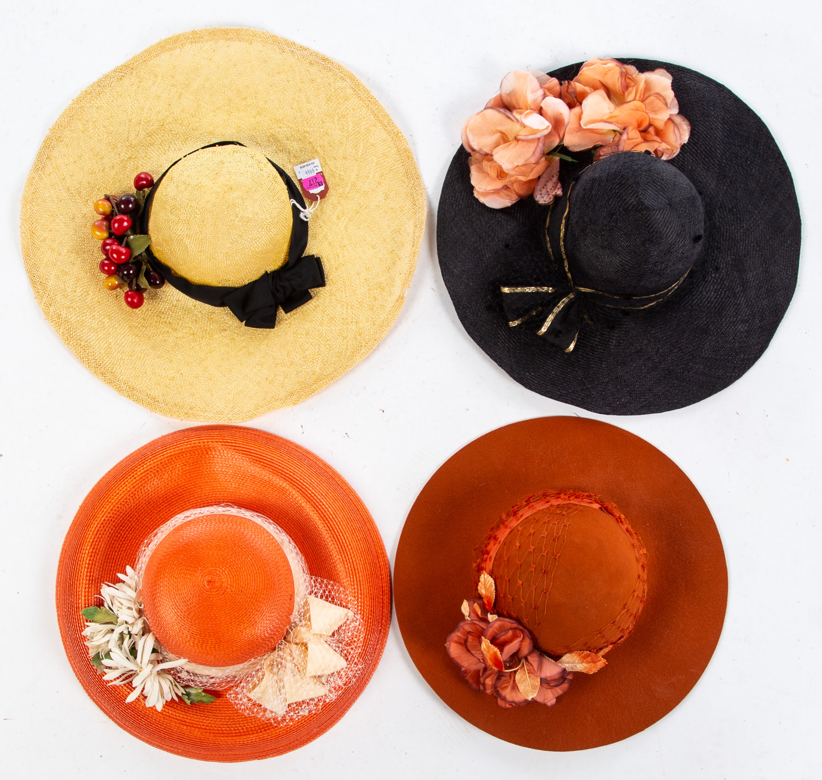 Appraisal: FOUR YVONNE LAFLEUR HATS One orange felt sun hat one